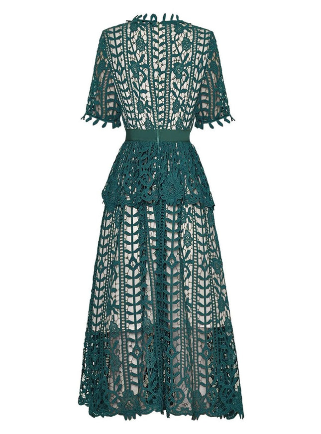 Maria Dark Hollow Out Midi Dress - Fashion Pov