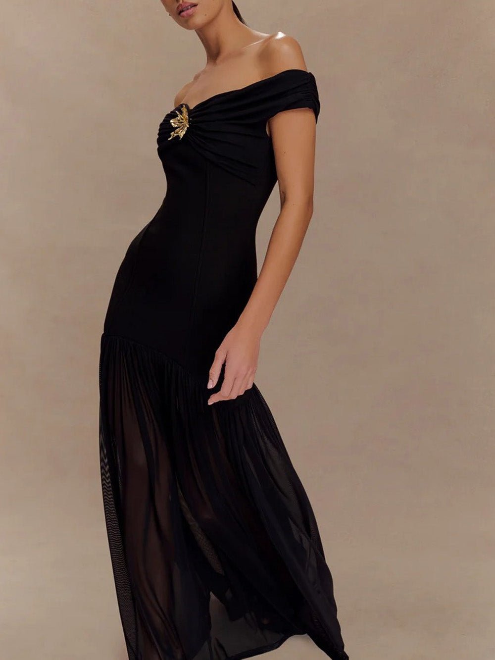 Marielle Off - Shoulder Pleated Maxi Dress - Fashion Pov