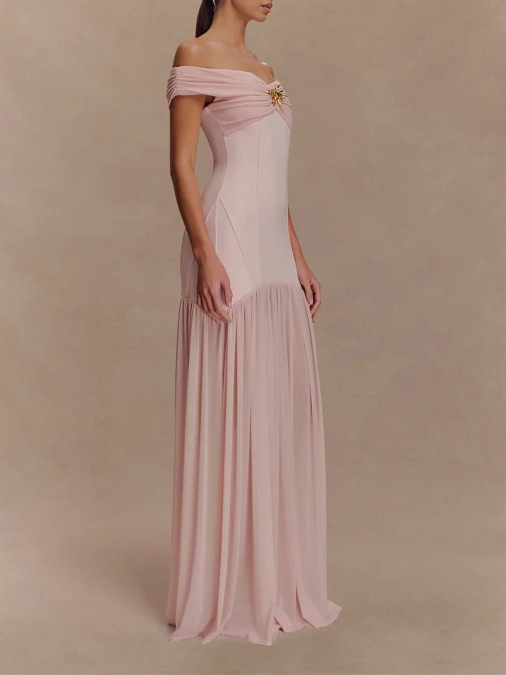 Marielle Off - Shoulder Pleated Maxi Dress - Fashion Pov