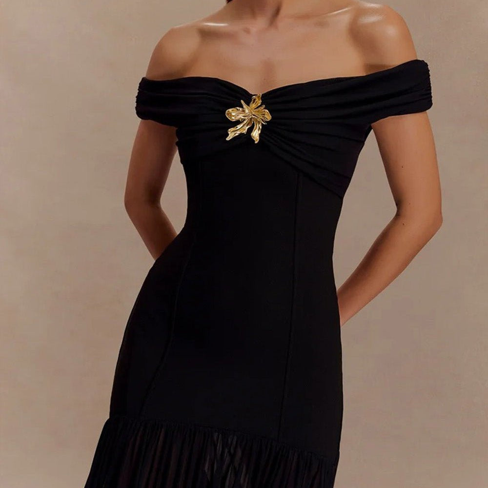 Marielle Off - Shoulder Pleated Maxi Dress - Fashion Pov