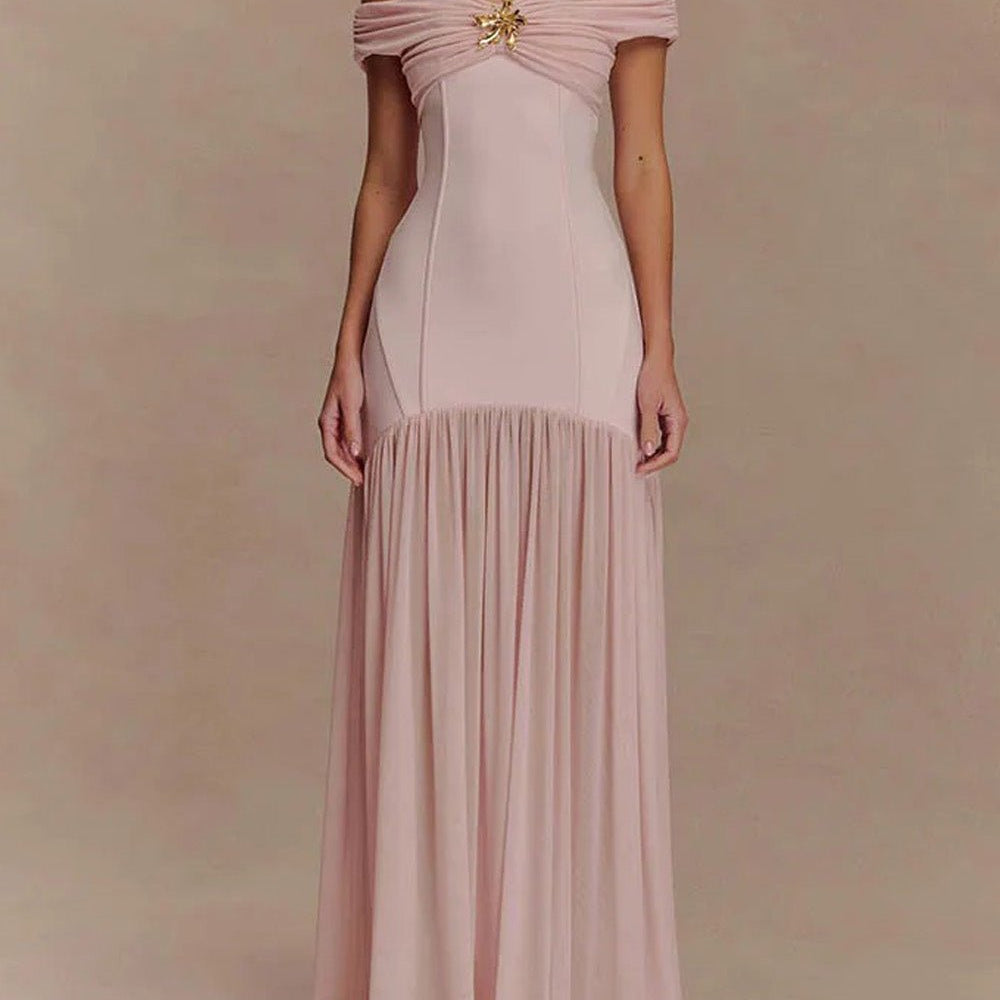 Marielle Off - Shoulder Pleated Maxi Dress - Fashion Pov