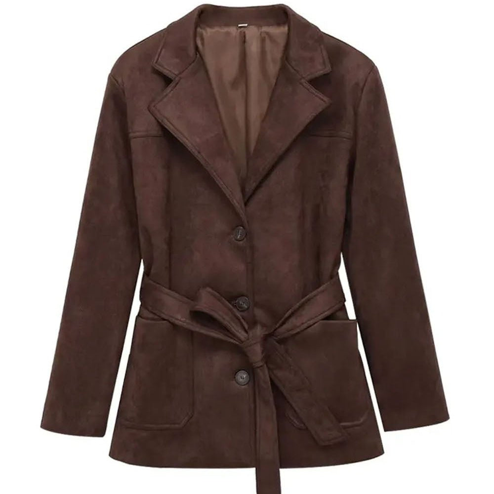 Marina Belted Faux Suede Jacket - Fashion Pov