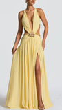 Marina Deep V Buckle Maxi Dress - Fashion Pov