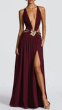 Marina Deep V Buckle Maxi Dress - Fashion Pov