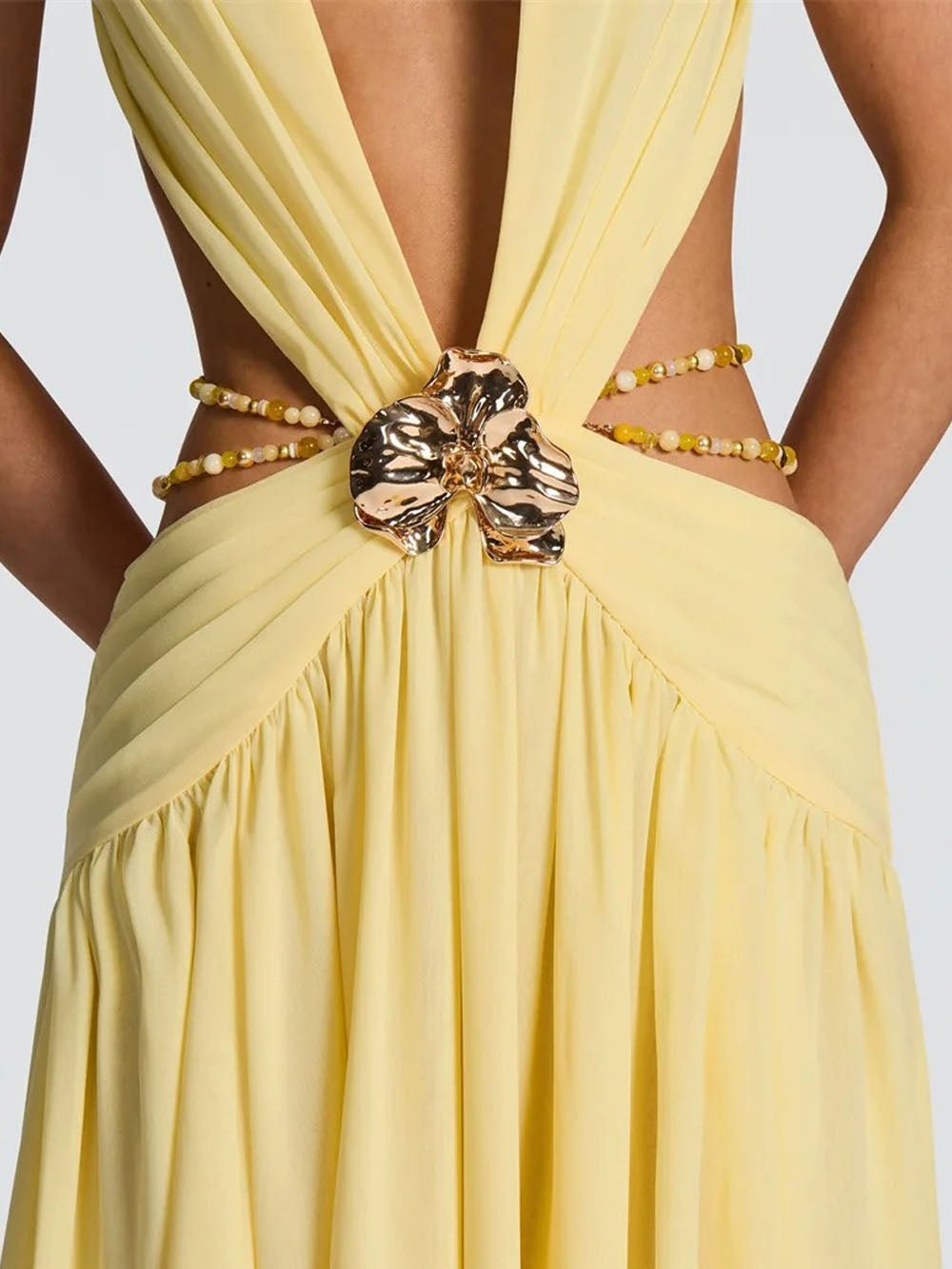 Marina Deep V Buckle Maxi Dress - Fashion Pov