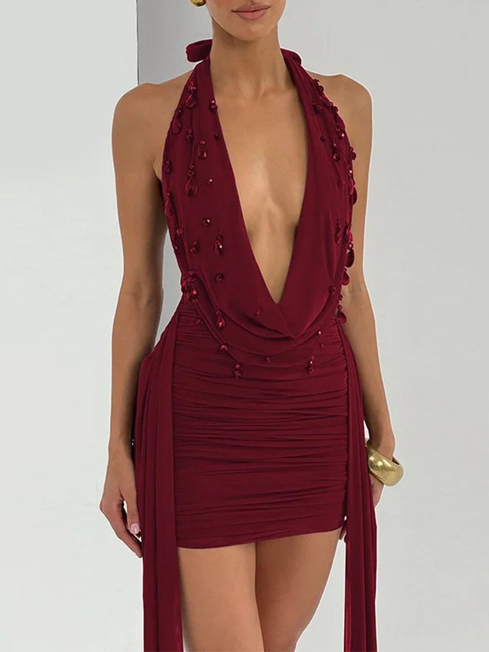 Marina Halter Draped Mini Dress Red / M Marina Halter Draped Mini Dress Red / M