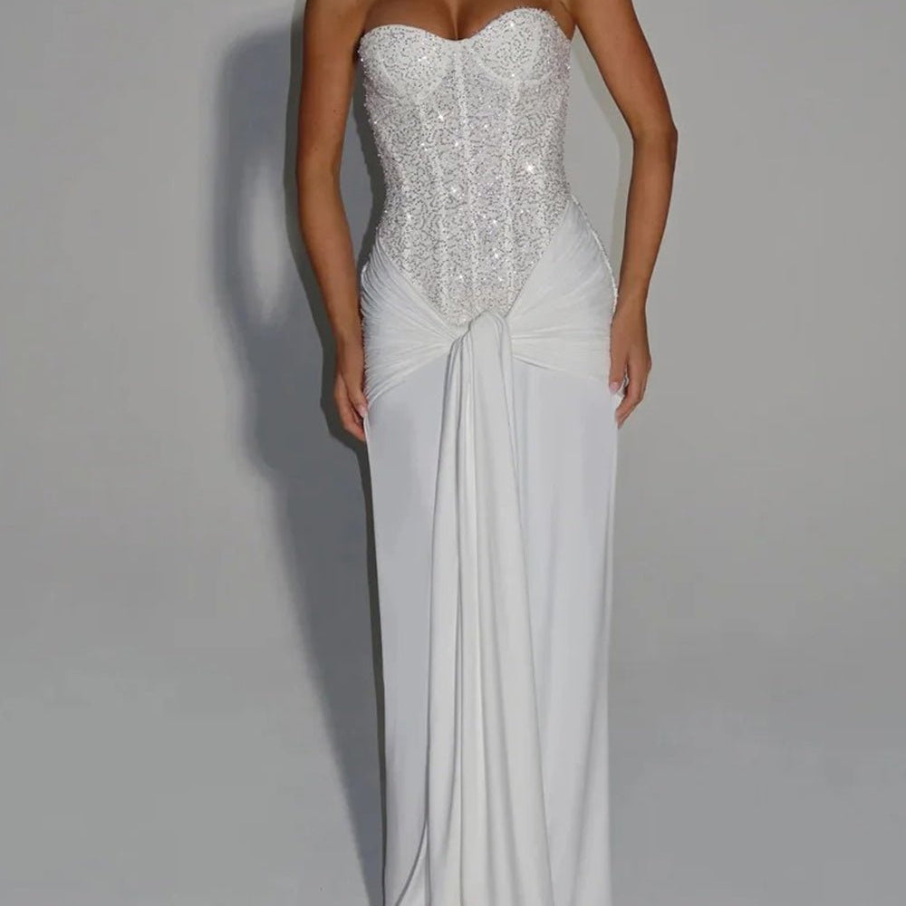Marina Sparkle Draped Evening Gown - Fashion Pov