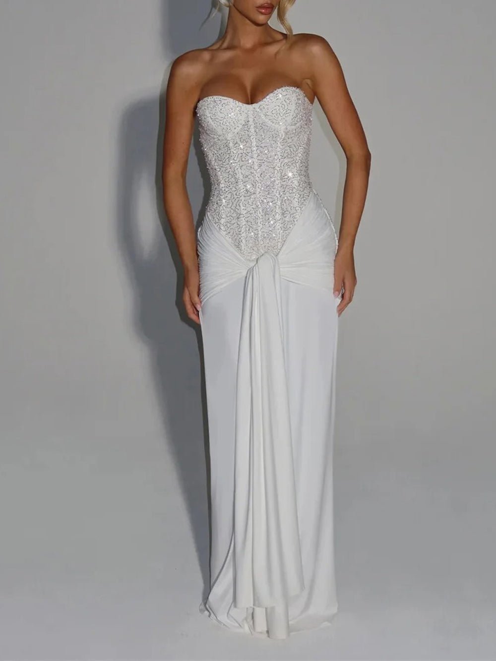 Marina Sparkle Draped Evening Gown - Fashion Pov