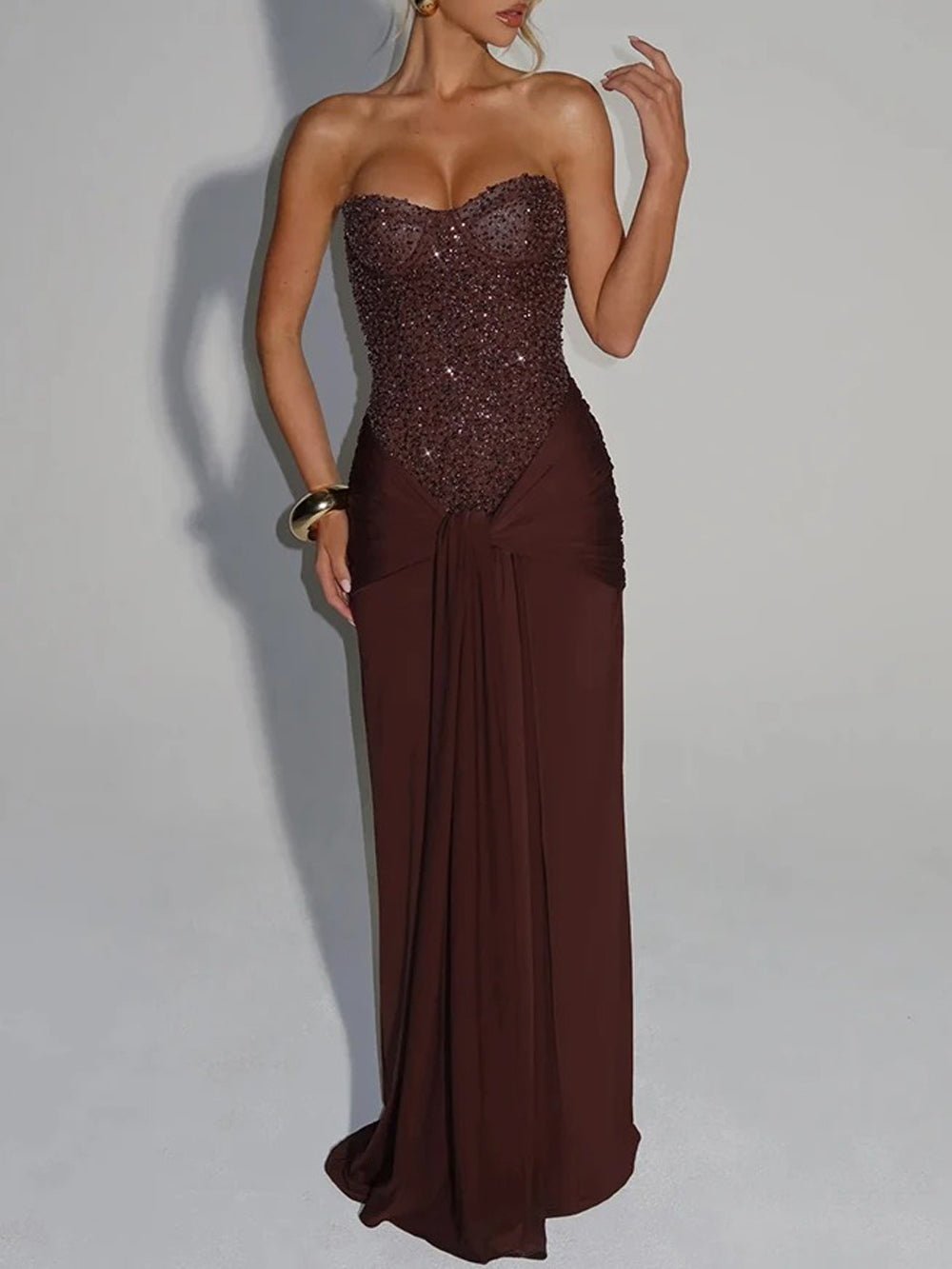 Marina Sparkle Draped Evening Gown - Fashion Pov