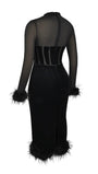 Mary Backless Bodycon Feather Midi Dress - Fashion Pov