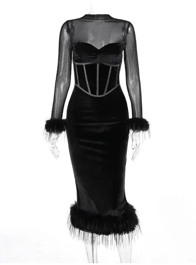 Mary Backless Bodycon Feather Midi Dress - Fashion Pov