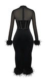 Mary Backless Bodycon Feather Midi Dress - Fashion Pov