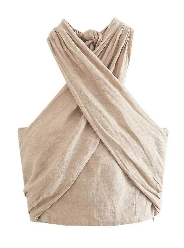 Mia Bow Backless Halter Tank Top - Fashion Pov