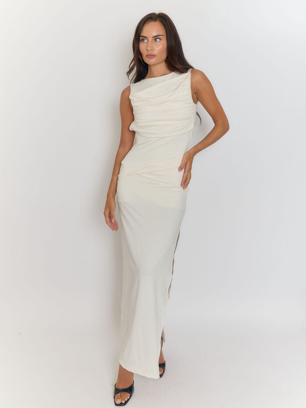 Milan Backless Ruched Maxi Dress - Fashion Pov