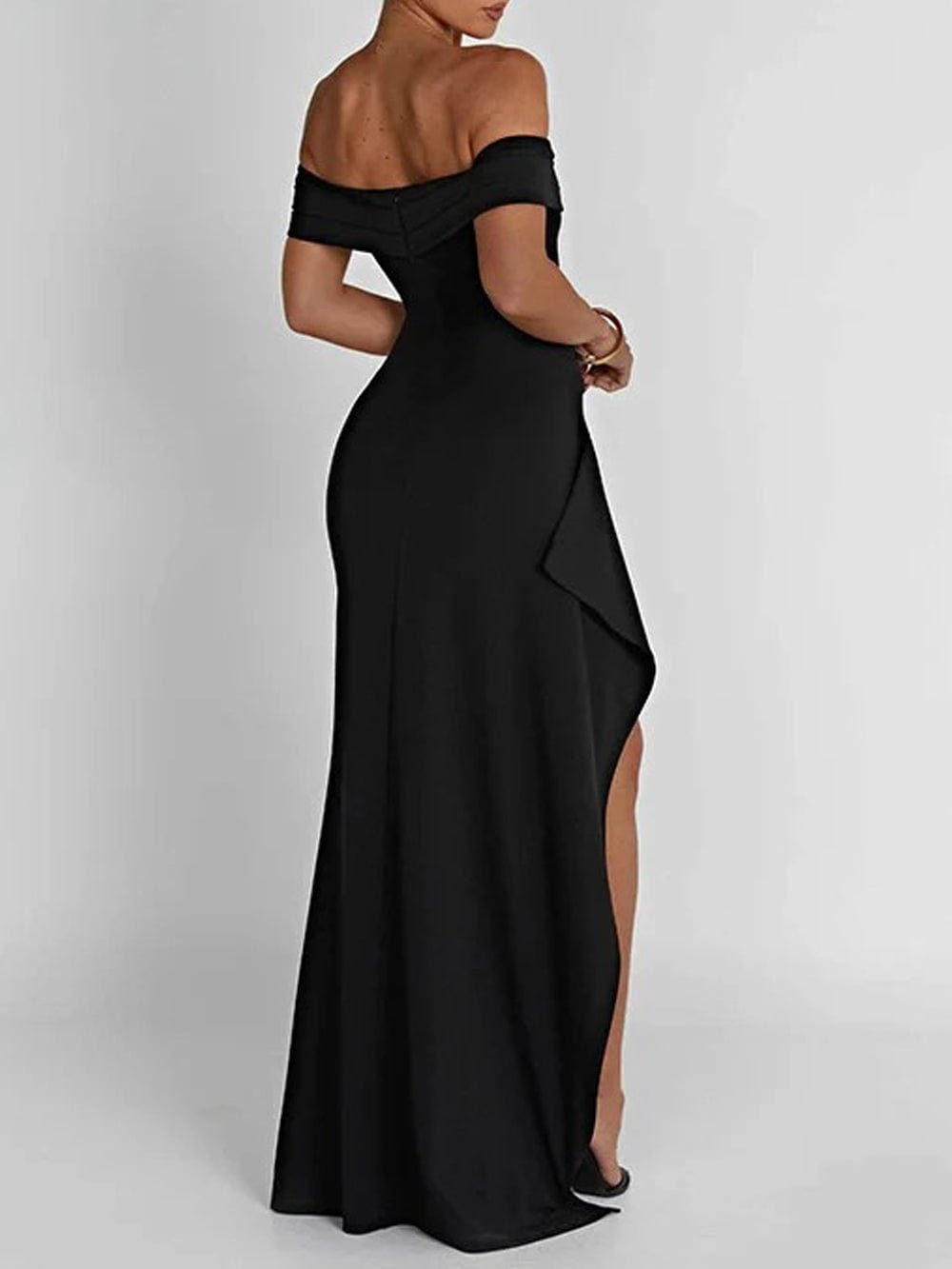 Millie Off Shoulder Ruffled Split Maxi Dress - Fashion Pov
