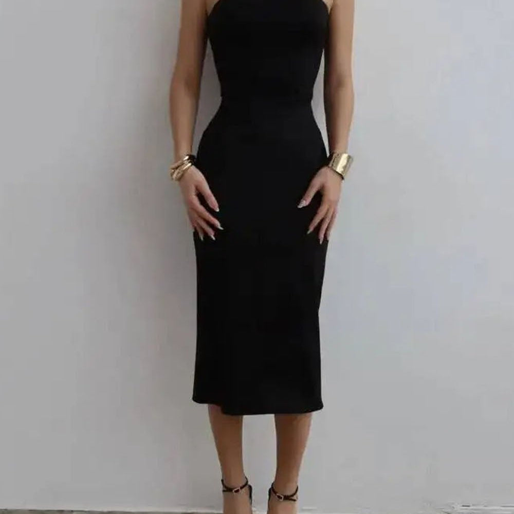 Nadia Asymmetric Halter Midi Dress - Fashion Pov