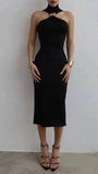 Nadia Asymmetric Halter Midi Dress - Fashion Pov