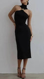 Nadia Asymmetric Halter Midi Dress - Fashion Pov