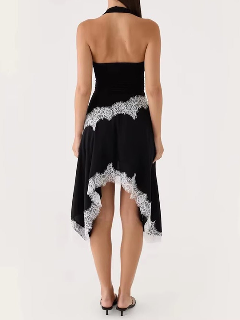 Nadia Lace Trim Asymmetric Midi Dress - Fashion Pov