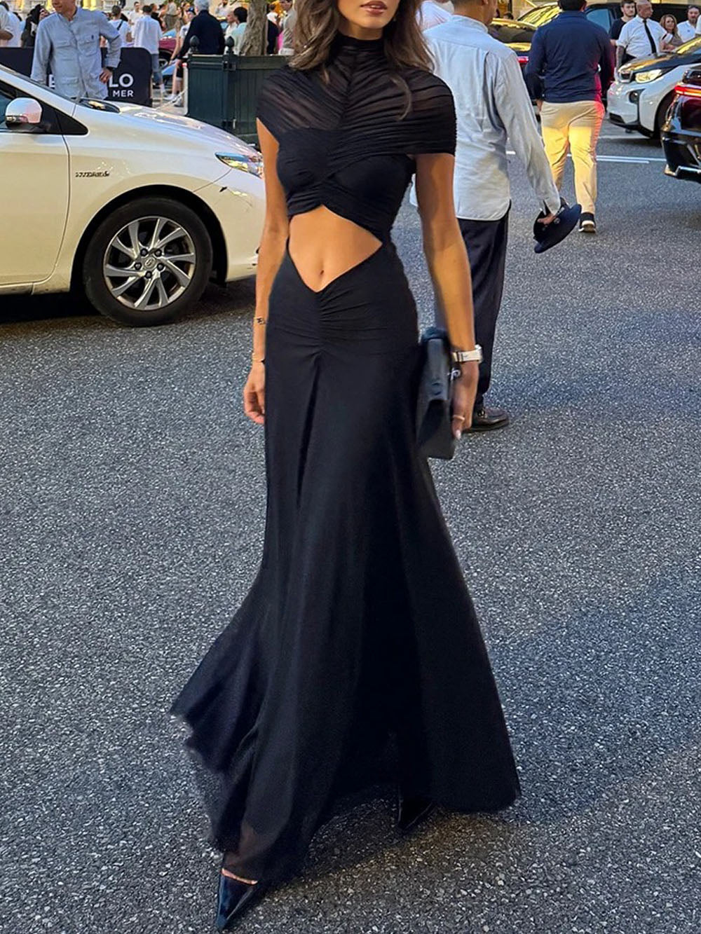 Nina Cutout Short Sleeve Maxi Dress Black / S Nina Cutout Short Sleeve Maxi Dress Black / S