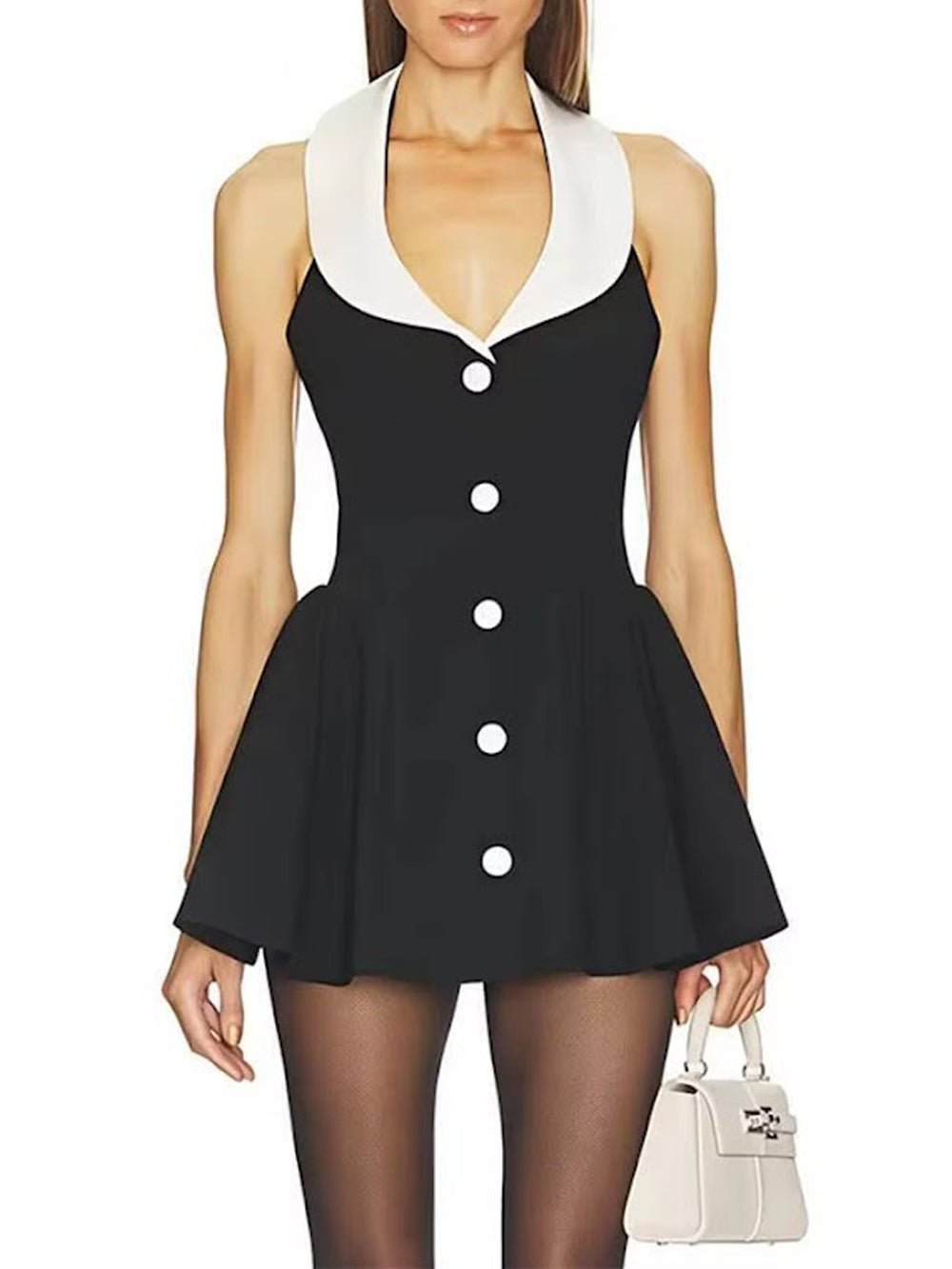 Noelle Contrast Halter Mini Dress - Fashion Pov