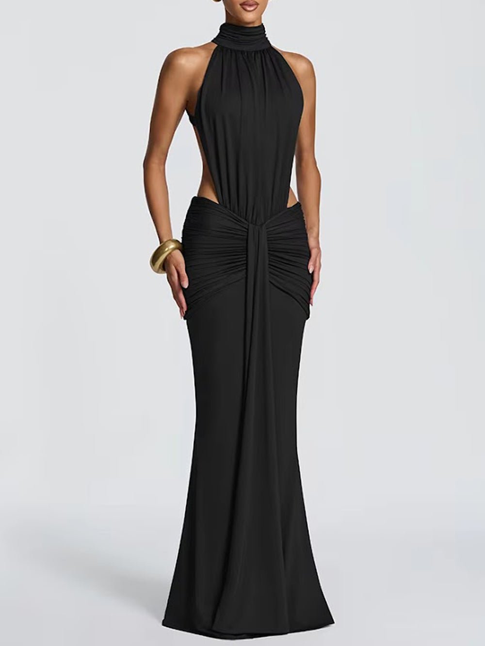 Noelle Cutout Halter Gown Dress - Fashion Pov