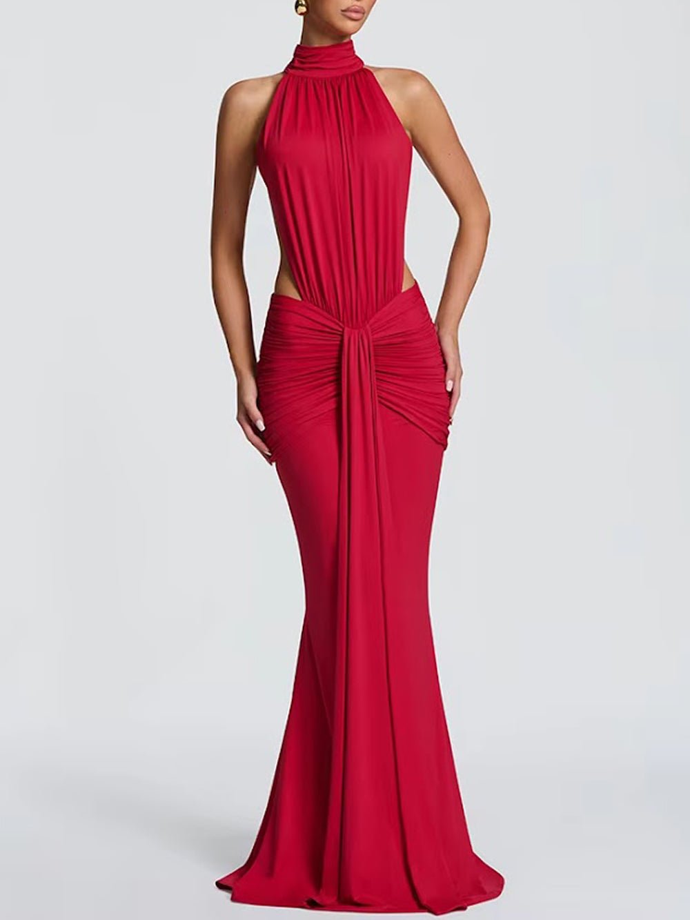Noelle Cutout Halter Gown Dress - Fashion Pov
