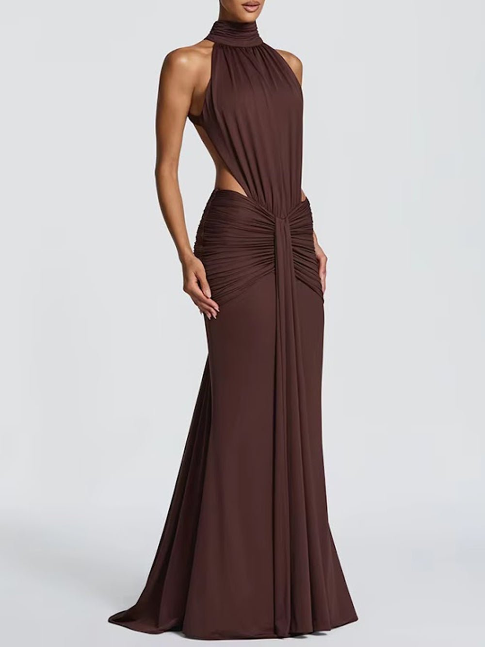 Noelle Cutout Halter Gown Dress - Fashion Pov