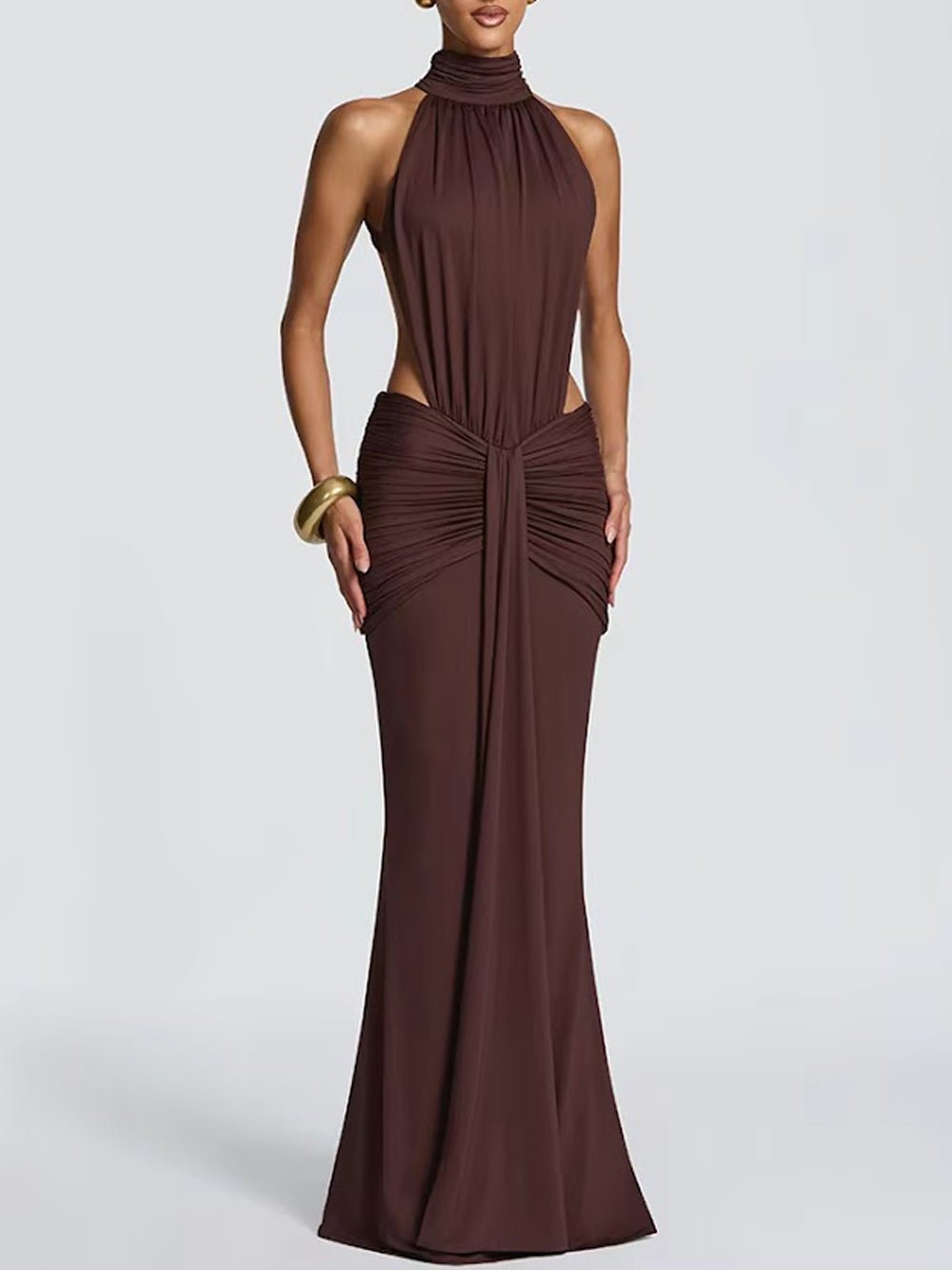 Noelle Cutout Halter Gown Dress - Fashion Pov