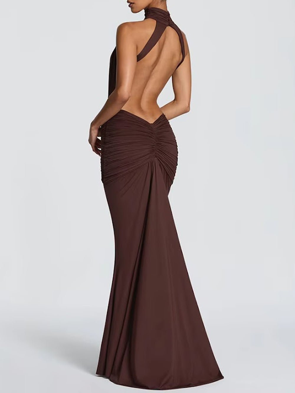 Noelle Cutout Halter Gown Dress - Fashion Pov