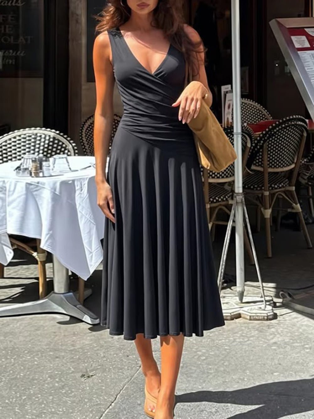 Noelle Ruched Wrap Midi Dress - Fashion Pov