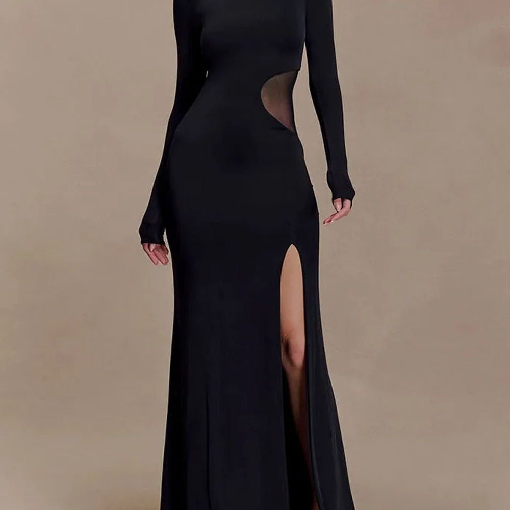 Noemi Mesh Cutout Split Maxi Dress - Fashion Pov