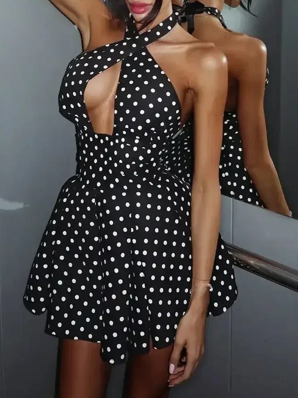 Nora Polka Dot Halter Mini Dress - Fashion Pov