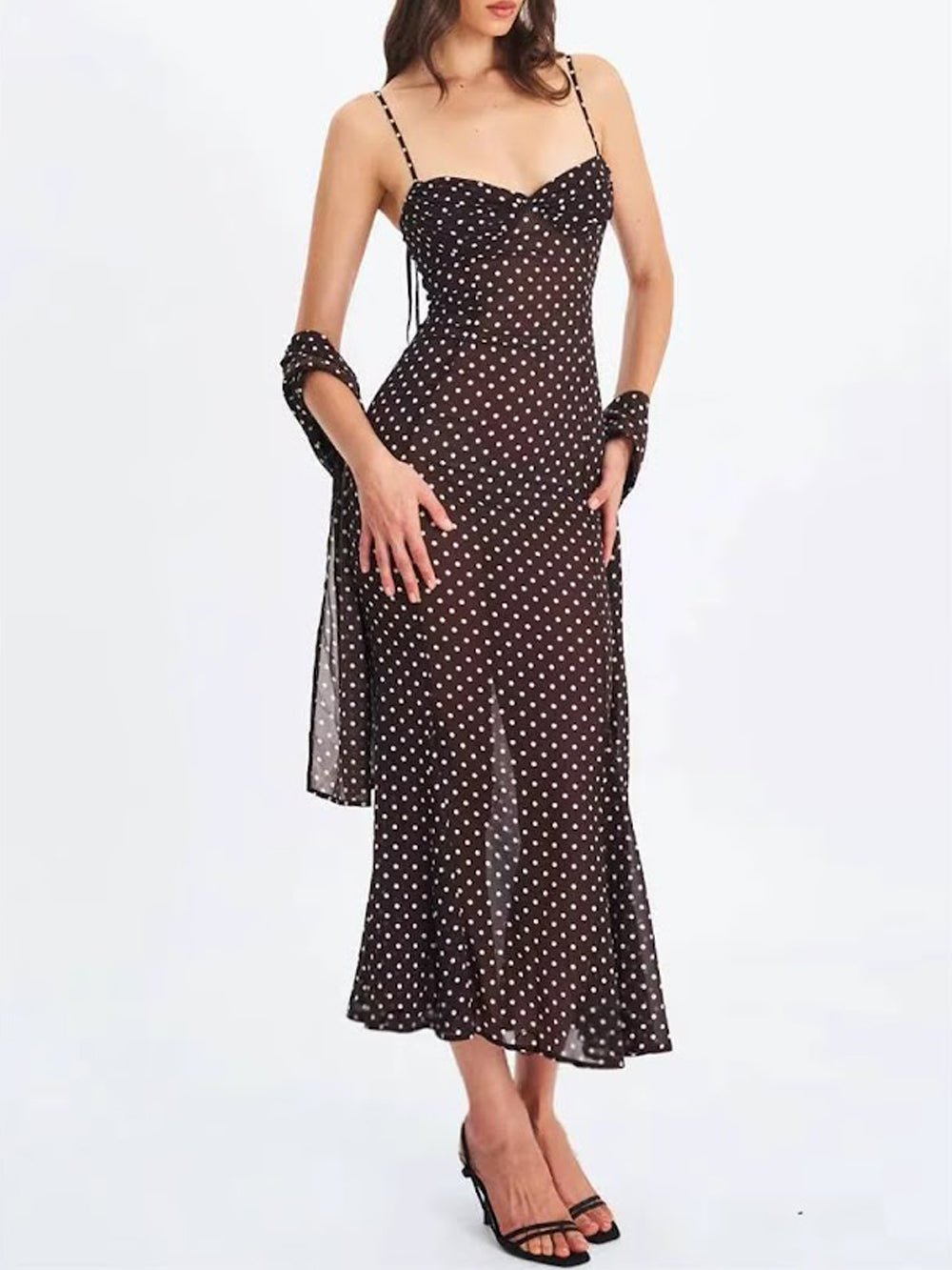 Odette Polka Dot Mesh Midi Dress - Fashion Pov