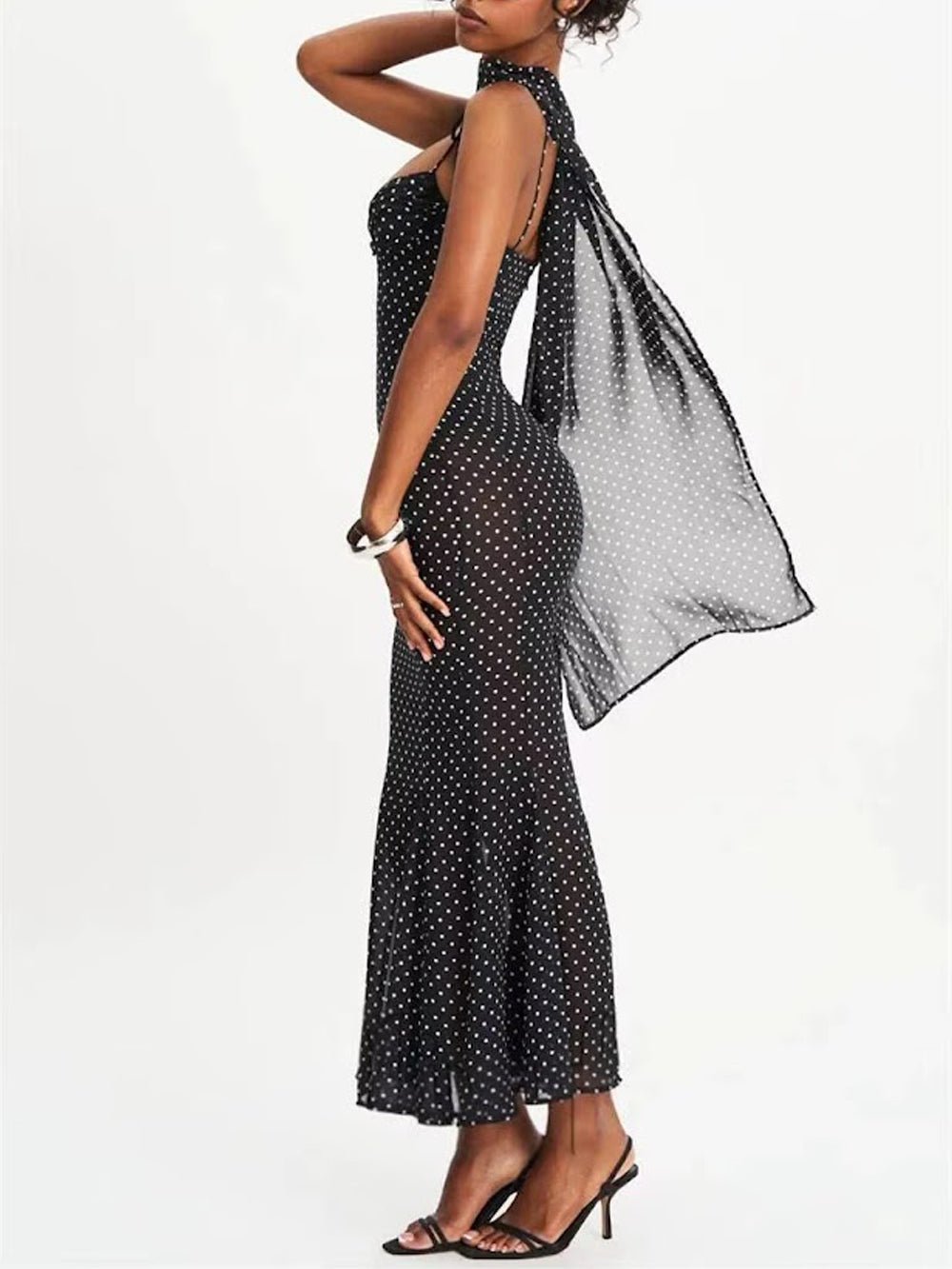 Odette Polka Dot Mesh Midi Dress - Fashion Pov
