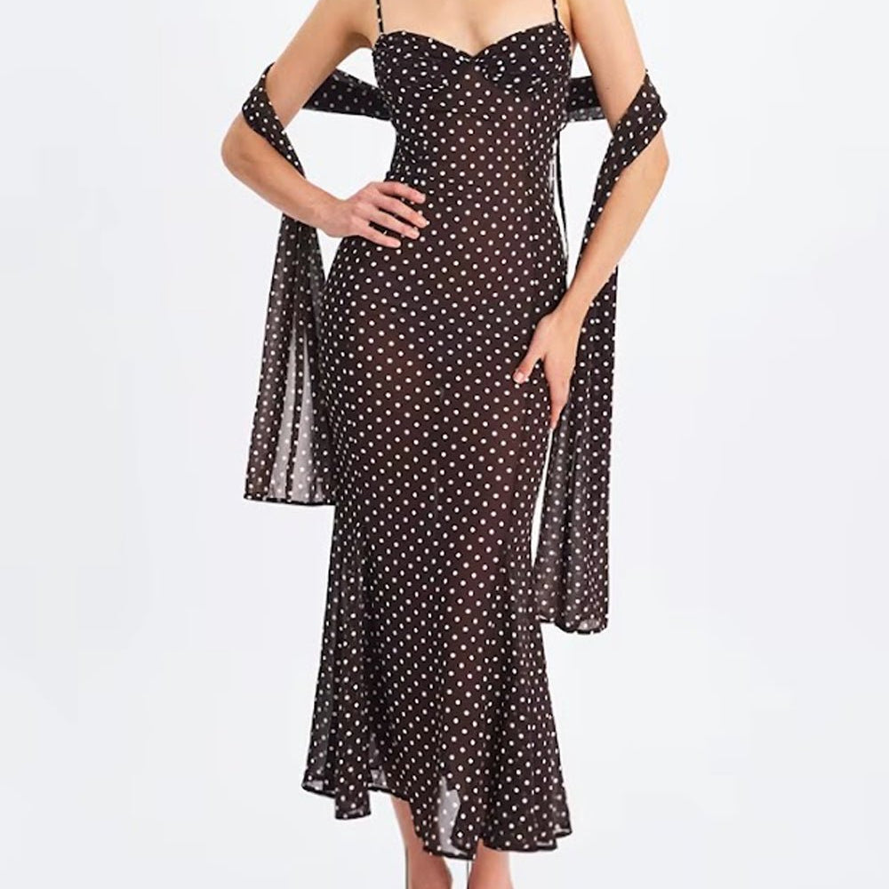 Odette Polka Dot Mesh Midi Dress - Fashion Pov