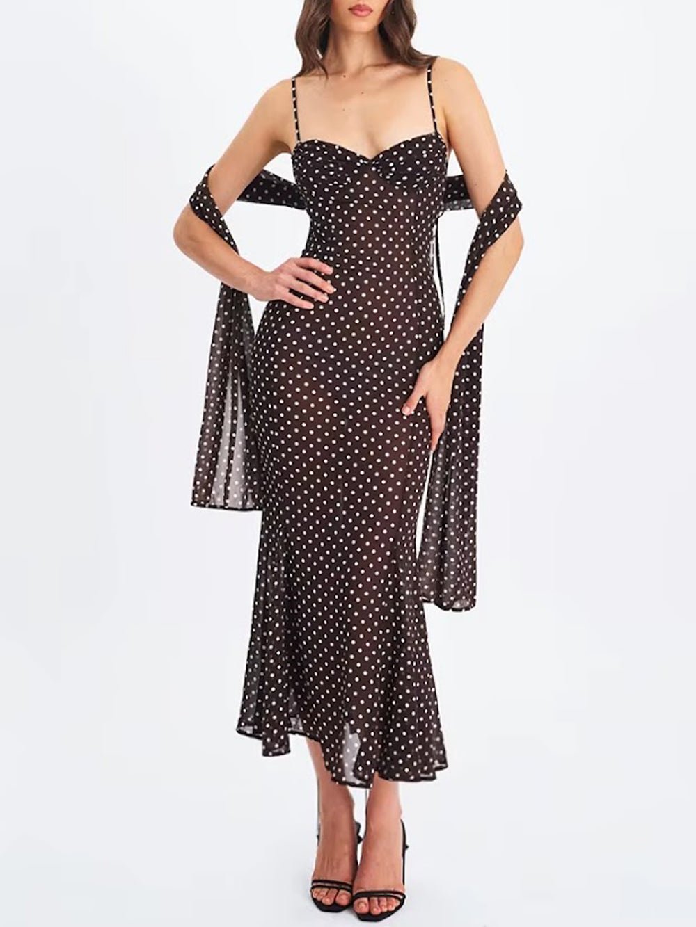 Odette Polka Dot Mesh Midi Dress - Fashion Pov