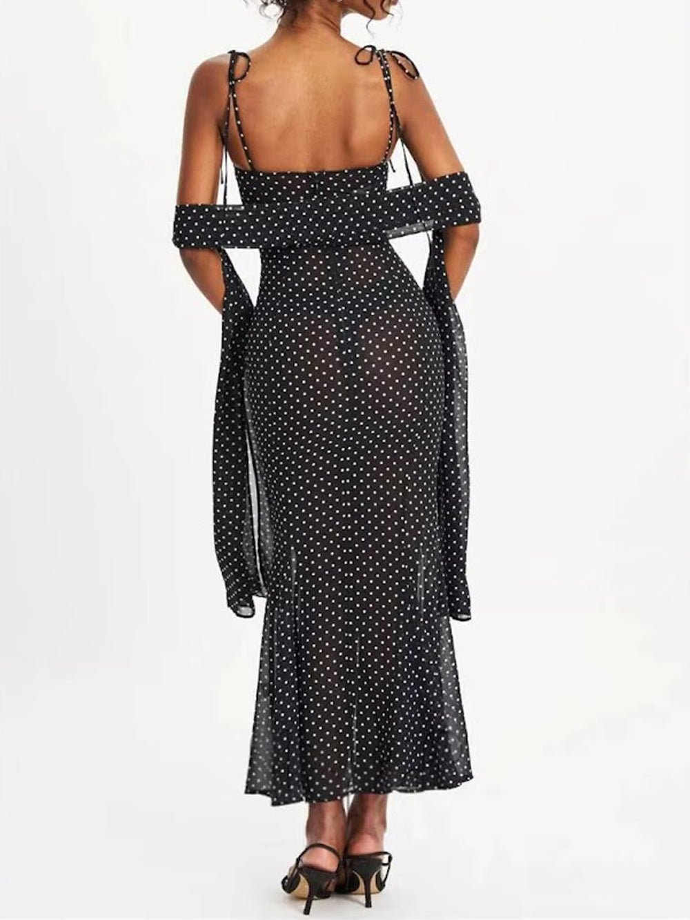 Odette Polka Dot Mesh Midi Dress - Fashion Pov