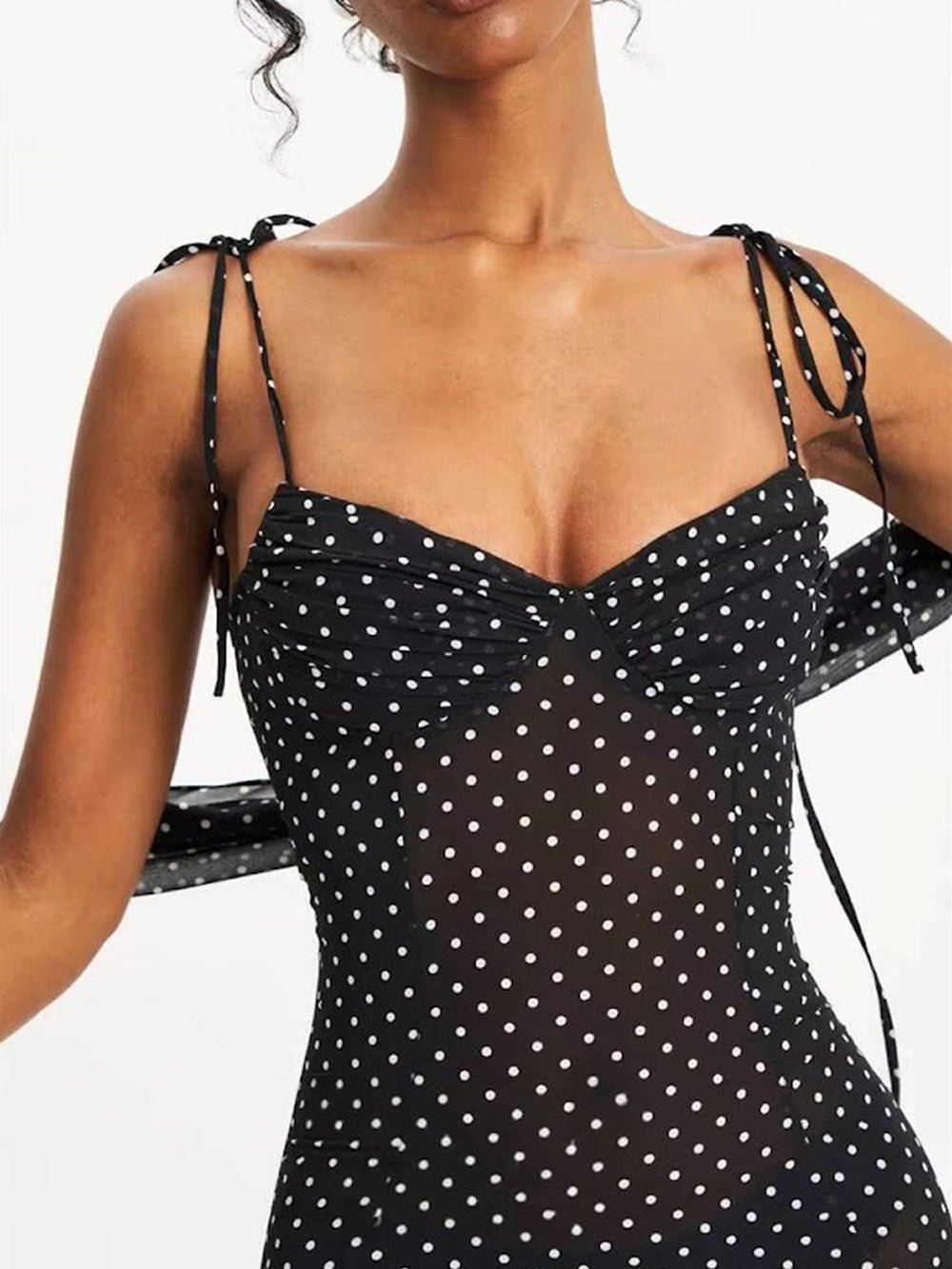 Odette Polka Dot Mesh Midi Dress - Fashion Pov