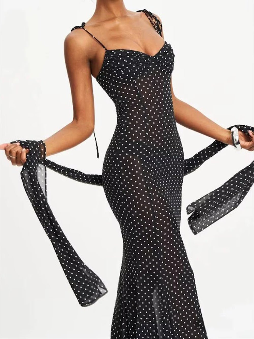 Odette Polka Dot Mesh Midi Dress - Fashion Pov