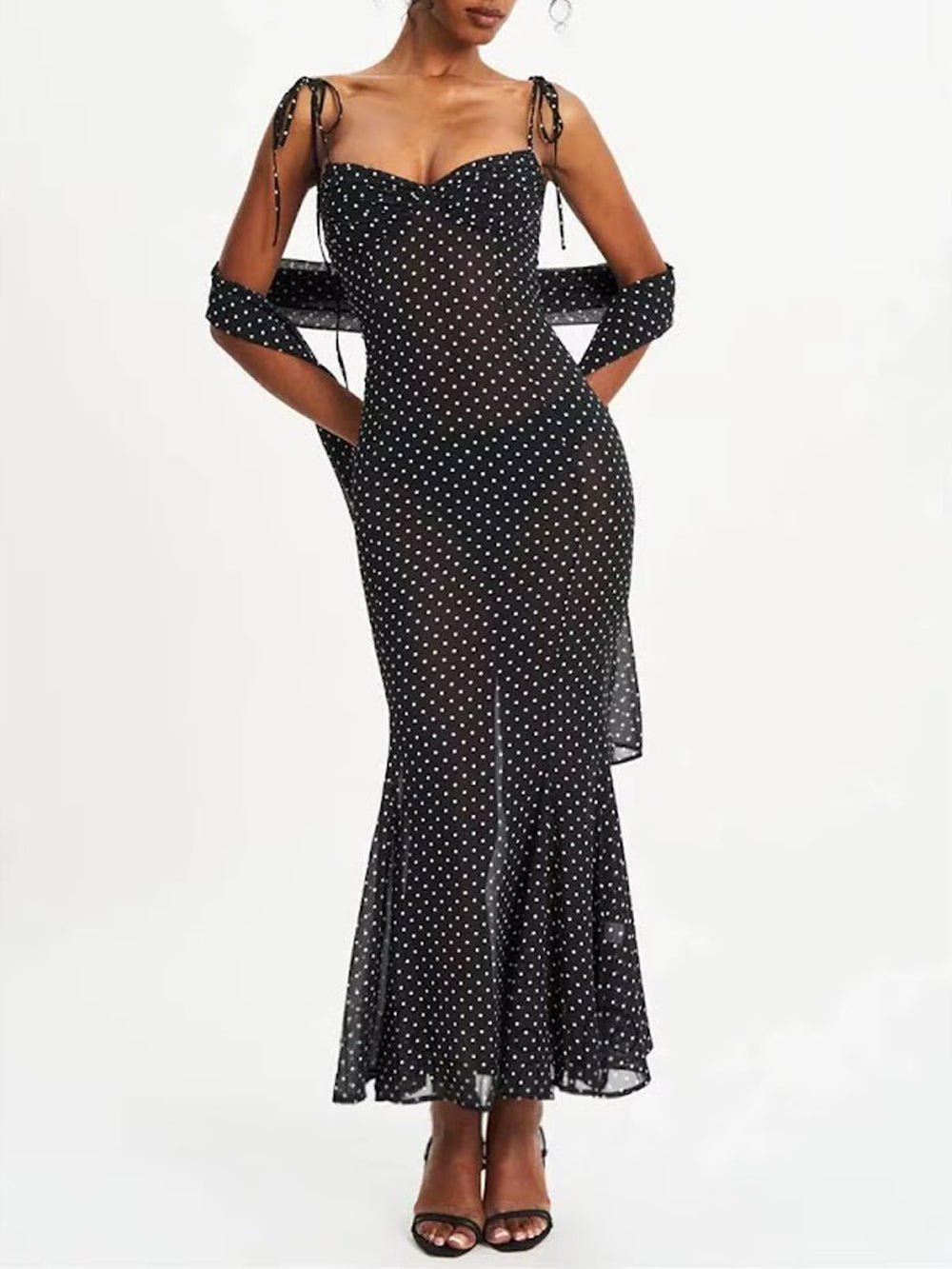 Odette Polka Dot Mesh Midi Dress - Fashion Pov
