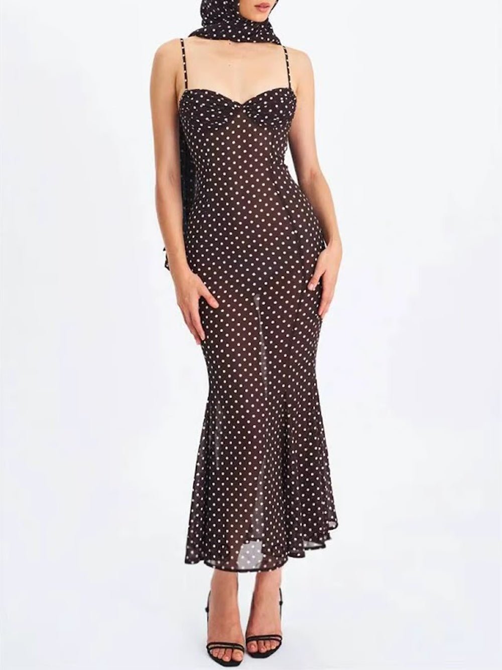 Odette Polka Dot Mesh Midi Dress - Fashion Pov