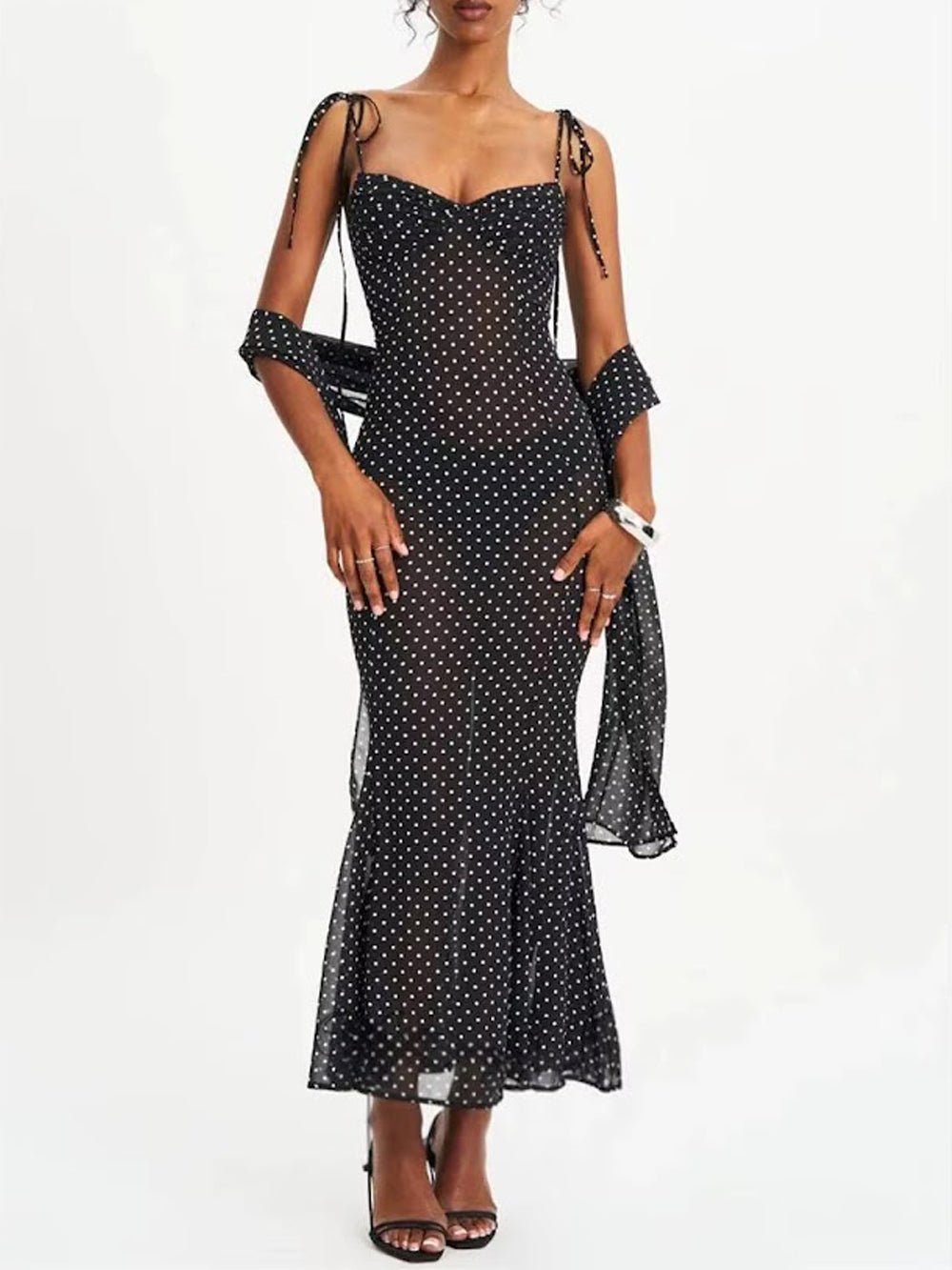 Odette Polka Dot Mesh Midi Dress - Fashion Pov