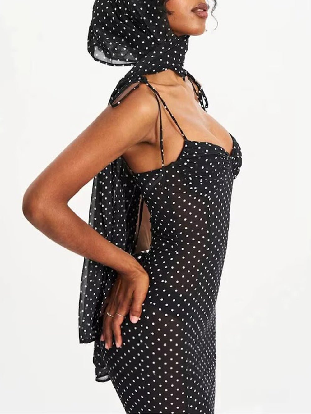 Odette Polka Dot Mesh Midi Dress - Fashion Pov