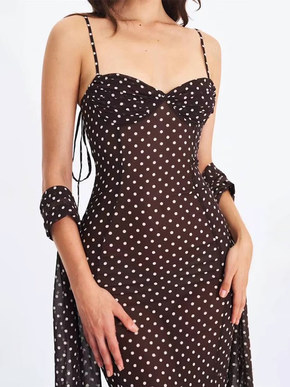 Odette Polka Dot Mesh Midi Dress - Fashion Pov