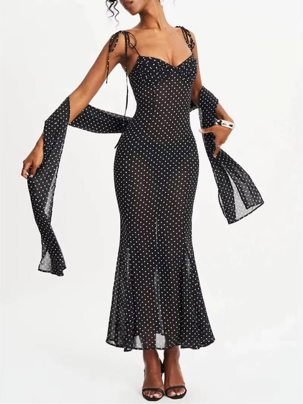Odette Polka Dot Mesh Midi Dress - Fashion Pov