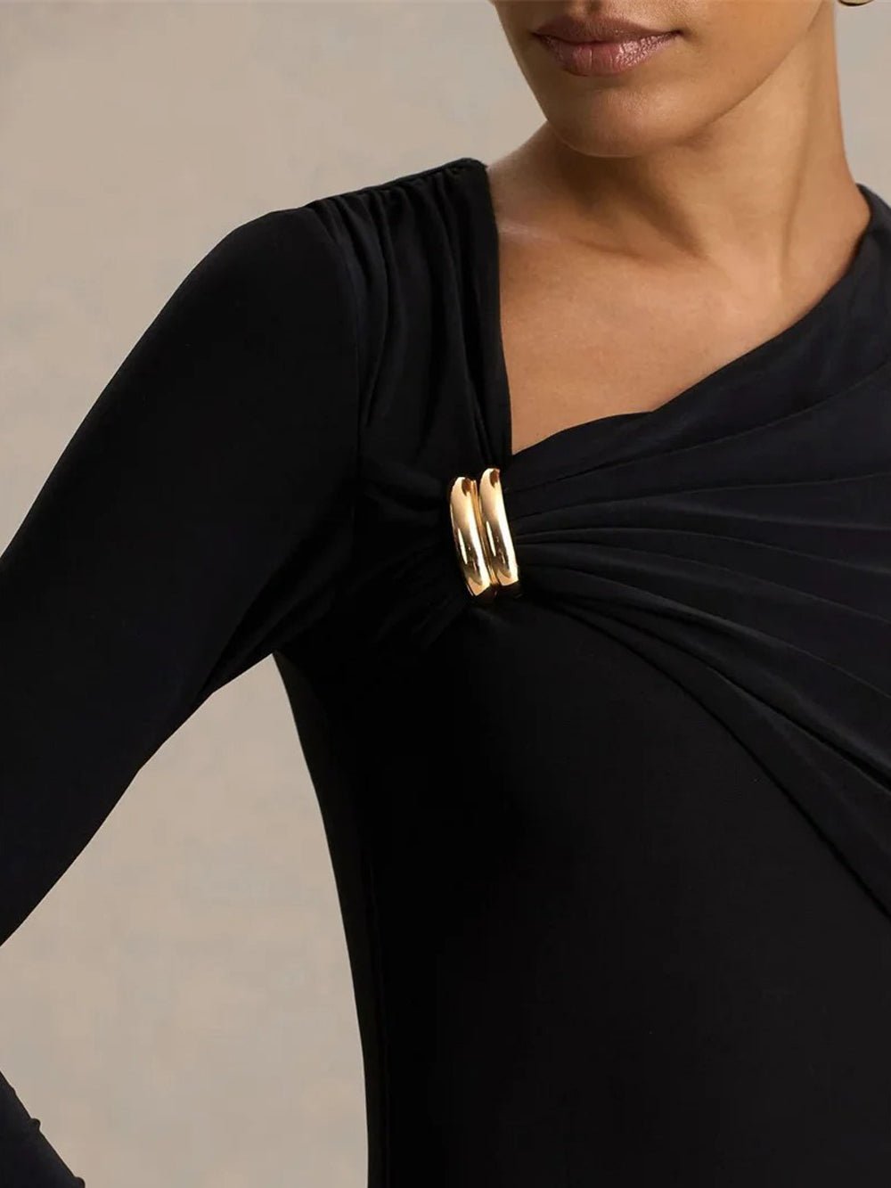 Olivia Asymmetric Ruched Midi Dress - Fashion Pov