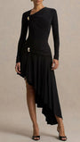 Olivia Asymmetric Ruched Midi Dress - Fashion Pov