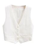 Olivia Button Cropped Sleeveless Chic Top