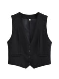 Olivia Button Cropped Sleeveless Chic Top - Fashion Pov